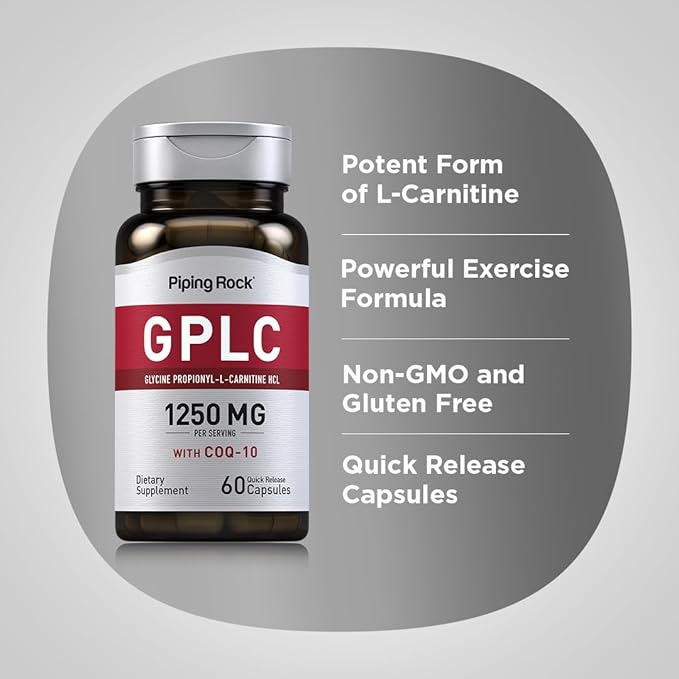 Piping Rock GPLC Glycine Propionyl-L-Carnitine | 1250mg | 60 Capsules | Plus CoQ10 | Non-GMO, Gluten Free Supplement
