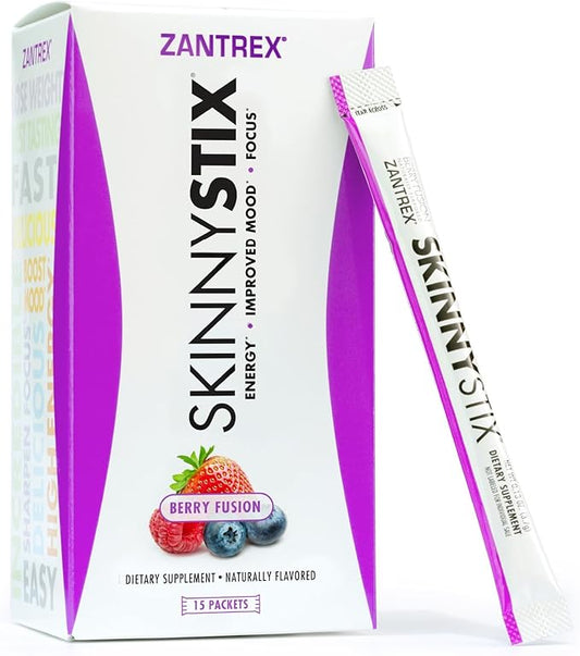 Zantrex SkinnyStix Energy Drink Mix + Antioxidants. Heightens Focus, and Offers Incredible Energy, Delicious 10-Calorie Packets – 15 Packets, Berry Fusion Flavor