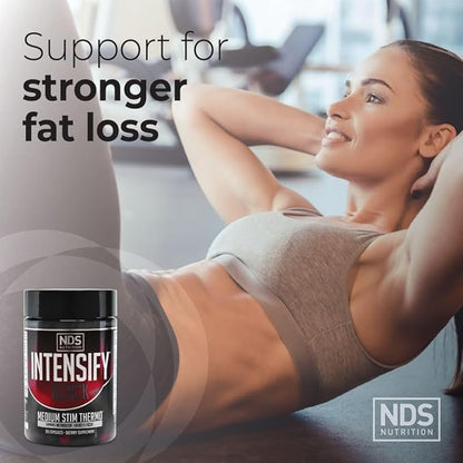 Intensify NDS Nutrition Black - Thermogenic Blend with Advantra Z for Fat and Water Loss - Boost Metabolism, Burn Calories, Help Suppress Appetite - Improve Body Tone, Muscle Definition - 90 Capsules