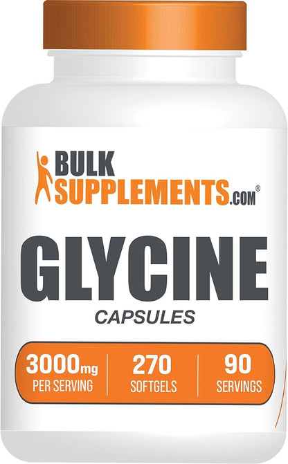 BulkSupplements.com Glycine Capsules - Glycine Supplements, Glycine 3000mg - Amino Acid Supplement, Gluten Free, 3 Capsules per Serving, 270 Capsules (Pack of 1)