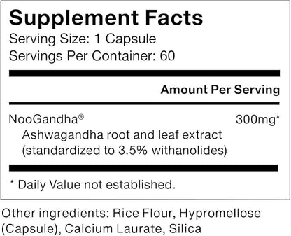 Momentous Ashwagandha Supplement - 300mg NooGandha Ashwagandha Extract - Cognitive Performance, Alertness & Focus Support - NSF Certified, Vegan, GMO-Free, Gluten Free, 60 Servings