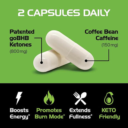 Keto BHB Exogenous Ketones Supplement - BHB Science Keto Diet Pills with Patented goBHB and Caffeine for Natural Energy Focus Body Sculpting & Ketosis Support - Vegetarian & Non-GMO (1 Month Supply)