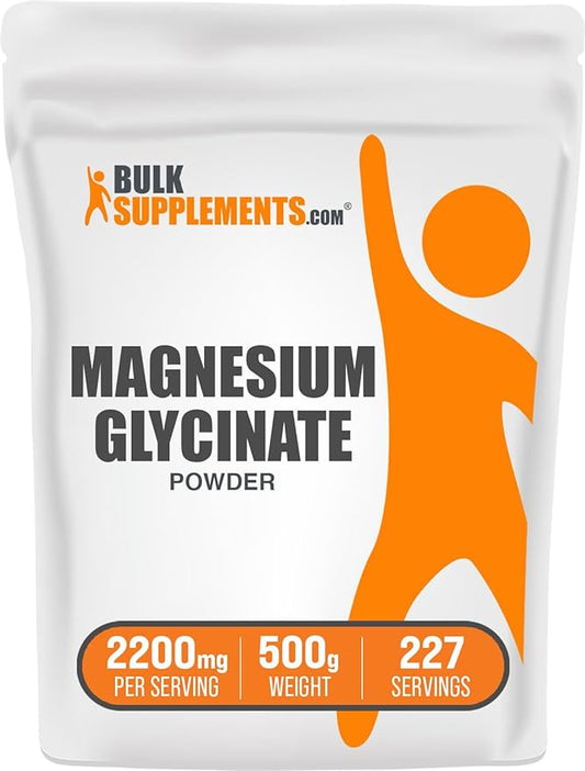 BulkSupplements.com Magnesium Glycinate Powder - Magnesium Bisglycinate, Magnesium Supplement, Magnesium Glycinate 400mg - Gluten Free - 2200mg per Serving, 500g (1.1 lbs) (Pack of 1)