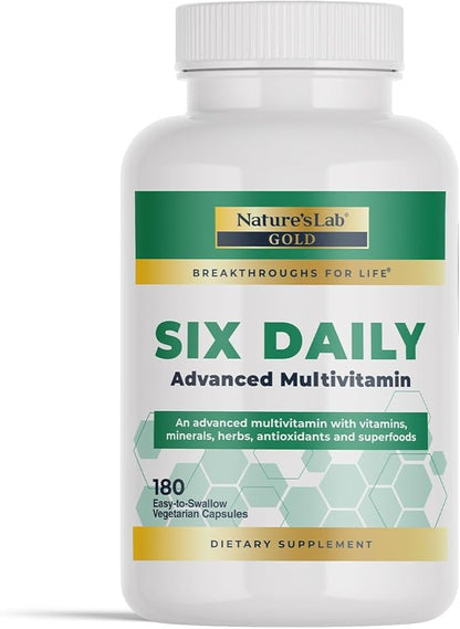 Nature's Lab Six Daily Advanced Multivitamin - Over 90 Nutrients, Minerals, Antioxidants, Herbs & Whole Foods - 180 Capsules (30 Day Supply)