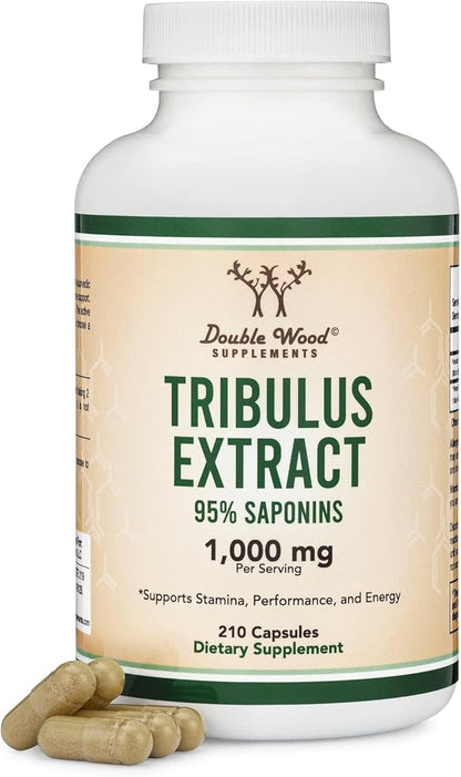 Tribulus Terrestris for Men (Purest 95% Saponin Content) 210 Capsules, 1,000mg Concentrated Fruit Extract (Third Party Tested, Vegan Safe, Non-GMO) for Stamina and Energy by Double Wood