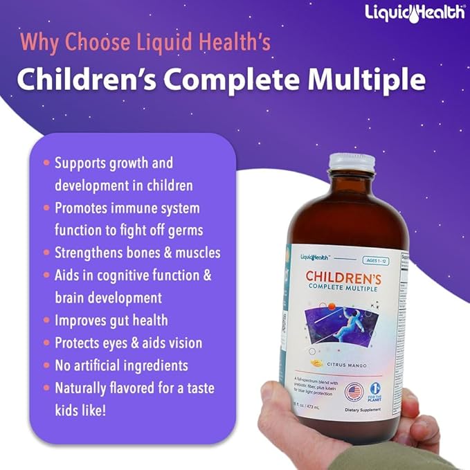 LIQUIDHEALTH Children's Complete Liquid Multivitamin for Kids, Toddlers - Essential Vitamins, Nutrients & Minerals, Immune Support, Gut Health - Great Taste, Vegan, Non GMO, Sugar-Free (2-Pack)