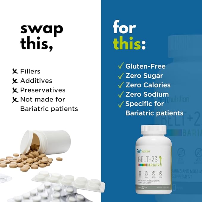 Belt +23 Bariatric Multivitamin and Multimineral Tables (Gastric Bypass, Sleeve Gastrectomy) with Iron - No Flavor - 1 Month Supply