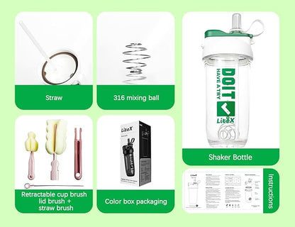 Litex Shaker Bottles for Protein Shakes, 26oz Blender Shaker Bottle for Pre-Workout,Shaker Cups with Straw, BPA-free Tritan Mixer Bottles for Protein Powder,with Cup Brush and Instructions (White)