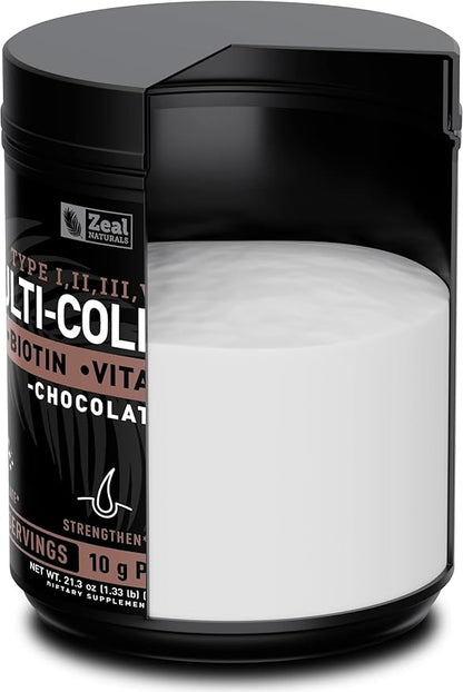 Premium Multi Collagen Peptides Protein Powder (1, 2, 3, 5 & 10) with Vitamin C, Biotin, Hyaluronic Acid, for Hair Skin and Nails - Marine, Bovine, Chicken & Eggshell (Chocolate, 45 Servings)