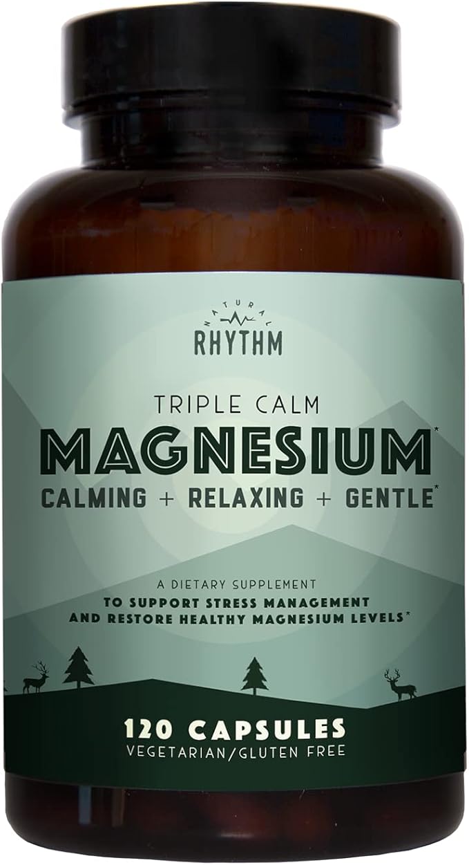 Natural Rhythm Triple Calm Magnesium 150 mg - 120 Capsules – Magnesium Complex Compound Supplement with Magnesium Glycinate, Malate, and Taurate. Calming Blend for Promoting Rest and Relaxation.