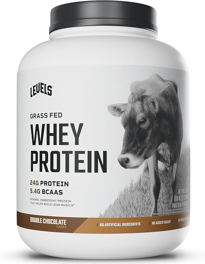 Levels Grass Fed Whey Protein Powder, No Artificials, 24G of Protein, Double Chocolate, 5LB