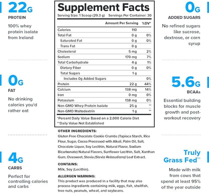 LEGION Whey+ Whey Isolate Protein Powder from Grass Fed Cows - Low Carb, Low Calorie, Non-GMO, Lactose Free, Gluten Free, Sugar Free, All Natural Whey Protein Isolate, 30 Servings (Cookie & Cream)