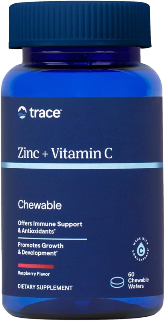 Trace Minerals Zinc Plus Vitamin C - Chewable Multivitamin for Enzyme Function & Healthy Growth Support - Vitamin & Mineral Supplement for Immune Health - Raspberry, 60 Chewable Wafers (60 Servings)