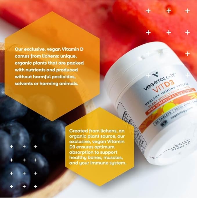 Chewable Vitamin D3 Tablets – High Strength 62.5µg 2,500IU Vitamin D3 Cholecalciferol – Vegan Gluten Free VIT D3 Vitamin Supplements (60Ct)