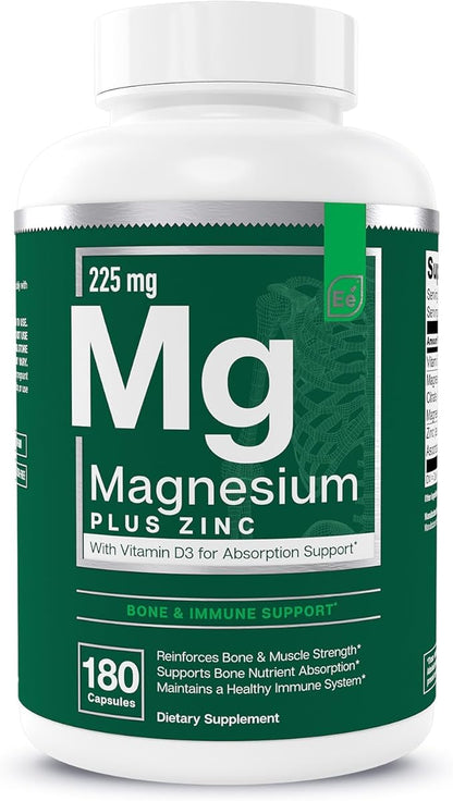 Essential Elements Magnesium & Zinc with Vitamin D3 for Sleep Immune & Bone Support - Magnesium Glycinate, Malate, Citrate 200mg - Triple Magnesium Supplement for Women and Men - 3 Month Supply