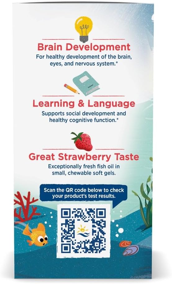 Nordic Naturals Children’s DHA, Strawberry - 120 Mini Chewable Soft Gels for Kids - 250 mg Omega-3 with EPA & DHA - Brain Development & Function - Non-GMO - 30 Servings