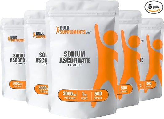BulkSupplements.com Sodium Ascorbate Powder - for Immune Support, Sodium Ascorbate Vitamin C - Buffered Vitamin C, Gluten Free, 2000mg per Serving, 5kg (11 lbs) (Pack of 5)