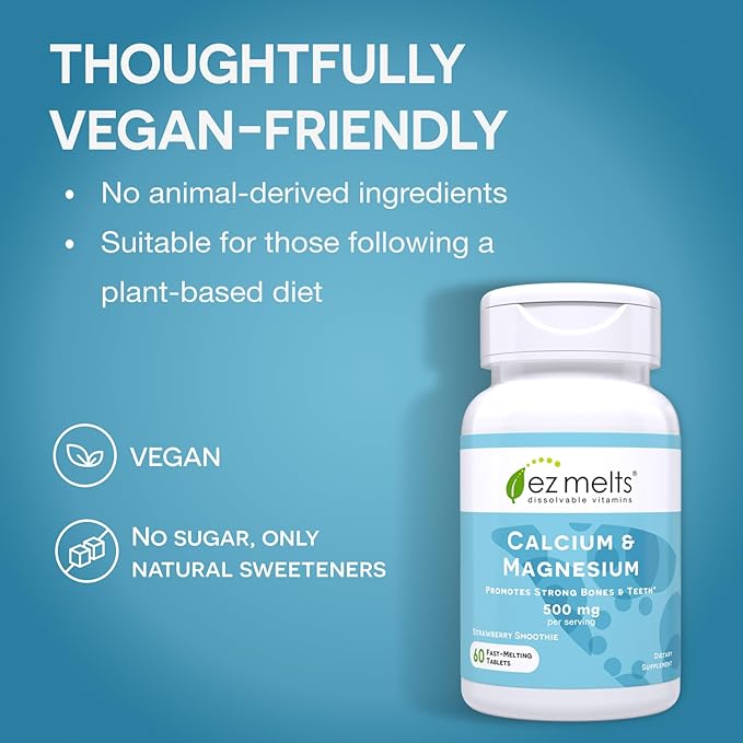 EZ Melts Dissolvable Calcium & Magnesium Supplement with Vitamin D3, Sugar-Free, 1-Month Supply