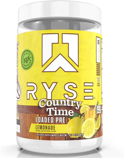 RYSE Loaded Pre Workout Powder Supplement for Men & Women | Pumps, Energy, Focus | Beta Alanine + Citrulline | 325mg Caffeine | 30 Servings (Country Time Lemonade)