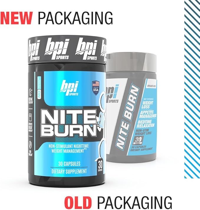 BPI Sports Nite burn – Nighttime Fat Burner & Sleep Support – Keto-Friendly – Weight Loss, Burn Fat, Relaxation, Boost Metabolism – 30 servings – 640mg, Capsule