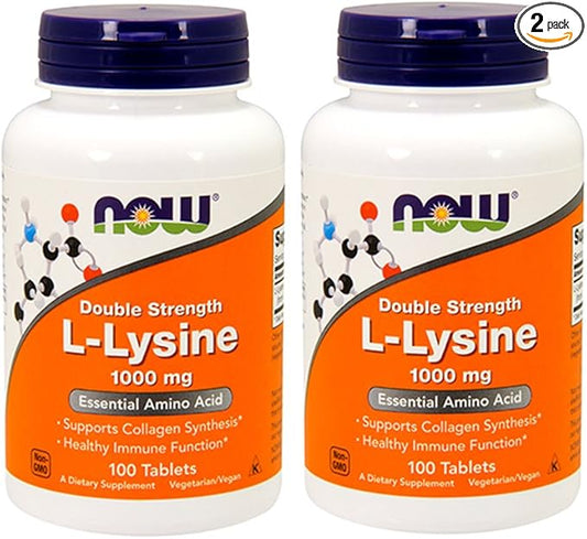 NOW Foods L-Lysine 1000mg, 100 Tablets (Pack of 2)