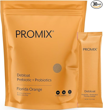 Promix Debloat Prebiotics and Probiotics with Baobab - Rich in Vitamin C, Bloating Relief, Immune Support - Orange - 30 Count
