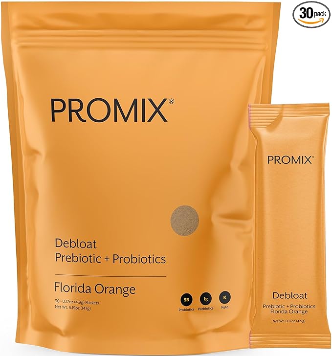 Promix Debloat Prebiotics and Probiotics with Baobab - Rich in Vitamin C, Bloating Relief, Immune Support - Orange - 30 Count