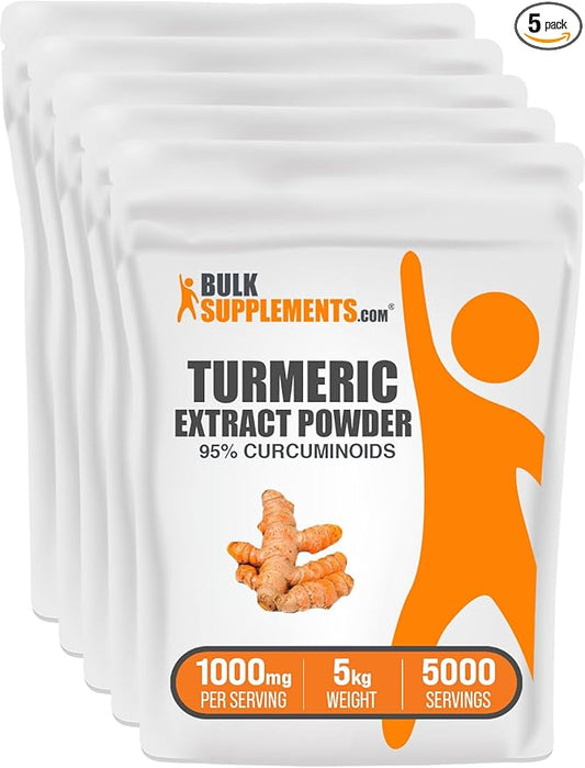 BulkSupplements.com Turmeric Extract Powder - from Turmeric Root, Curcumin Supplements 1000mg, Turmeric Curcumin Powder - Gluten Free, 1000mg per Serving, 5kg (11 lbs) (Pack of 5)