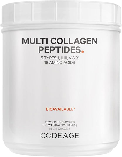 Codeage Multi Collagen Protein Powder Peptides, 2-Month Supply, Hydrolyzed, Type I, II, III, V, X Grass Fed All in One Super Bone Broth Collagen Supplement, Non-GMO, 20 Ounces