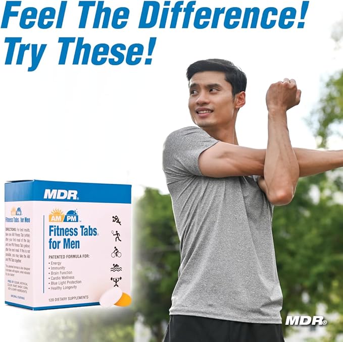 MDR Fitness Tabs Patented AM/PM Multivitamin for Men Doctor Formulated with Right Nutrients at The Right Time - Gluten Free - 2 Month Supply