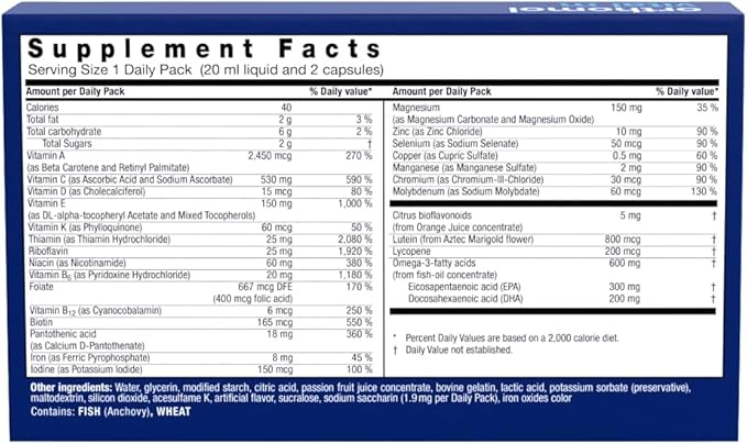 Orthomol Vital M Vial, Men's Multivitamin, 7-Day Supply, Vitamins A, B, C, D, E, K, Calcium, Iodine, Omega-3…