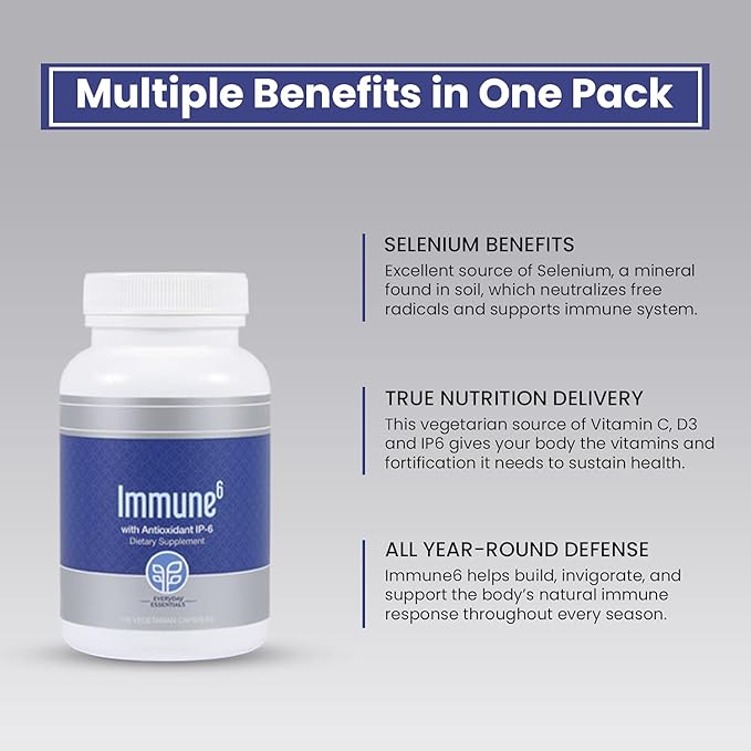 PURE Immune6 120 Capsules - Immune Support Supplement with Antioxidant Inositol Hexaphosphate IP6, Selenium Supplement + Iron with Vitamin C and D3. Boost Immunity with Our Multi Vitamin.