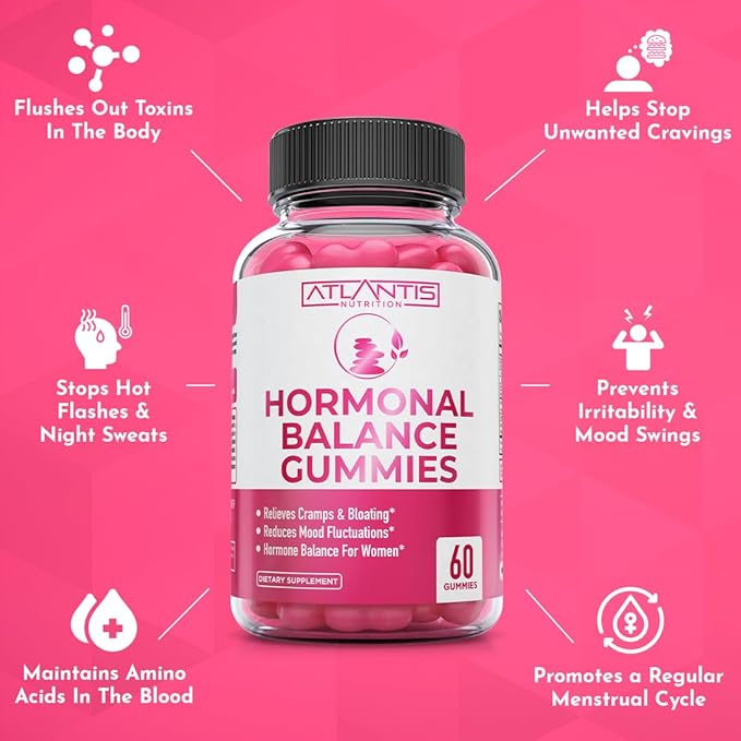 Hormonal Balance For Women & PMS Relief Gummies - Alleviates Cramps, Bloating, Mood Swings, Hot Flashes & Night Sweats - Formulated With Cranberry, Dong Quai & Chasteberry - Menstrual Cramp Relief