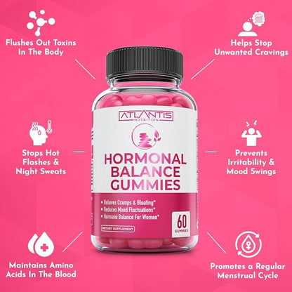 Hormonal Balance For Women & PMS Relief Gummies - Alleviates Cramps, Bloating, Mood Swings, Hot Flashes & Night Sweats - Formulated With Cranberry, Dong Quai & Chasteberry - Menstrual Cramp Relief