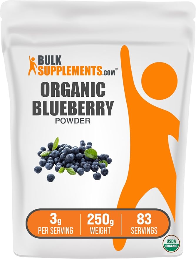 BulkSupplements.com Organic Blueberry Powder - Blueberry Supplement, Wild Blueberry Powder - Antioxidant Support, Gluten Free, 3g per Serving, 250g (8.8 oz) (Pack of 1)