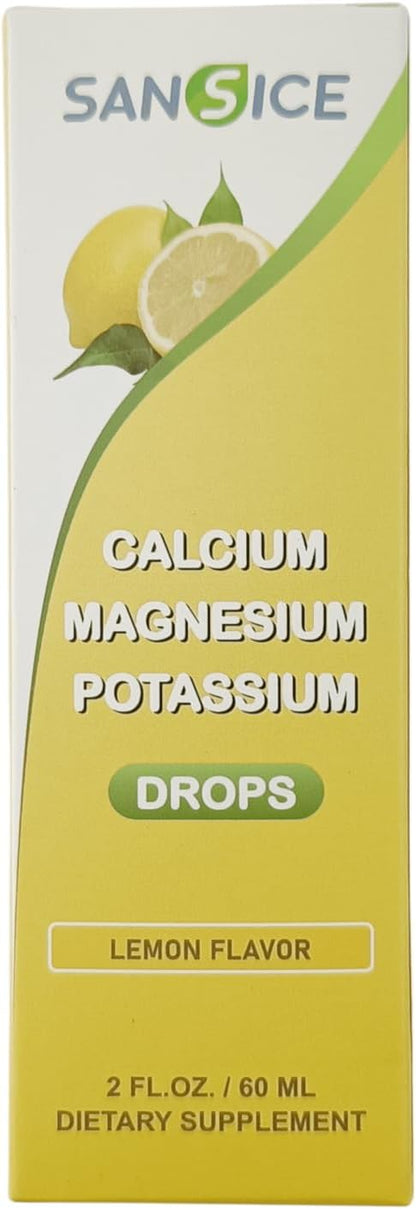 Calcium Magnesium Potassium Supplement Liquid,400mg Magnesium Glycinate,600mg Calcium Magnesium Drop Supplement with Vitamin D and Zinc (60ml/Lemon Flavor)