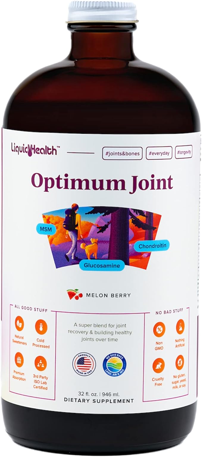 LIQUIDHEALTH 32 Oz Optimum Joint Support Supplement with Glucosamine Chondroitin MSM Hyaluronic Acid - Triple Strength Liquid Vitamins, Gluten-Free, Sugar-Free, Dairy-Free, Soy-Free Joint Juice