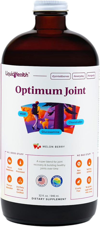 LIQUIDHEALTH 32 Oz Optimum Joint Support Supplement with Glucosamine Chondroitin MSM Hyaluronic Acid - Triple Strength Liquid Vitamins, Gluten-Free, Sugar-Free, Dairy-Free, Soy-Free Joint Juice