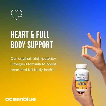 Oceanblue Professional Omega-3 2100 – 180 ct – Triple Strength Burpless Fish Oil Supplement with High-Potency EPA, DHA, DPA – Wild-Caught – Orange Flavor (90 Servings)