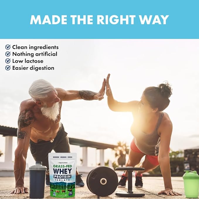 Opportuniteas Grass Fed Whey Isolate Protein Powder - Unflavored 28g Protein Powder Without Artificial Sweeteners, Hormone-Free Cows, Non GMO - 1lb