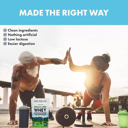 Opportuniteas Grass Fed Whey Isolate Protein Powder - Unflavored 28g Protein Powder Without Artificial Sweeteners, Hormone-Free Cows, Non GMO - 1lb
