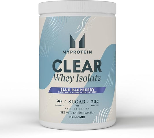Myprotein Clear Whey Isolate Protein Powder, 1.1 Lb (20 Servings) Blue Raspberry, 20g Protein per Serving, Naturally Flavored Drink Mix, Daily Protein Intake for Superior Performance