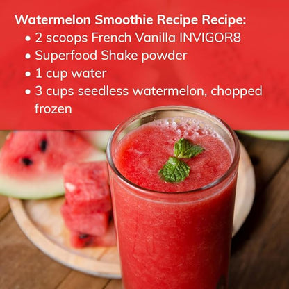 INVIGOR8 Superfood Grass Fed Whey Protein Isolate Shake French Vanilla Gluten-Free and Non GMO Meal Replacement with Probiotics and Omega 3 (483g)