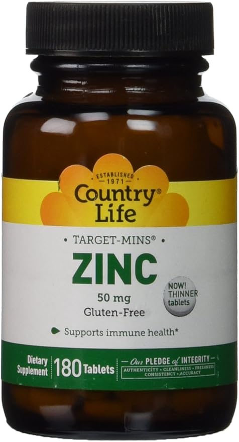 Country Life Target-Mins Zinc 50 mg 180 Tablets - Zinc Supplements for Immune Health - Zinc 50mg - Zinc Support
