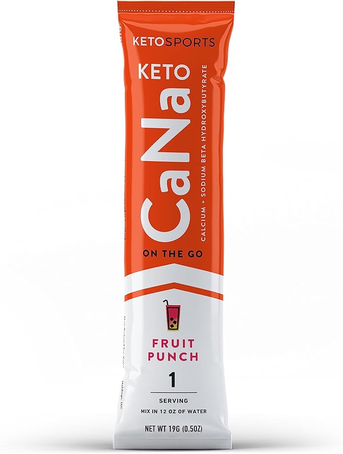 New KetoCaNa GO (Fruit Punch) Single Serve Dietary Ketone Supplement for Physical and Mental Performance, Keto and Paleo-Friendly, Naturally Sweetened and Flavored 16 Stick Packs