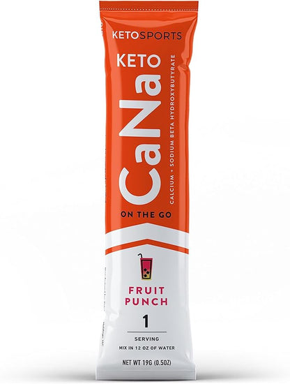 New KetoCaNa GO (Fruit Punch) Single Serve Dietary Ketone Supplement for Physical and Mental Performance, Keto and Paleo-Friendly, Naturally Sweetened and Flavored 16 Stick Packs