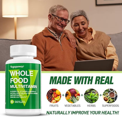 Vegan Whole Food Multivitamin for Men, Daily Multivitamin for Men and Women, Organic Fruits & Vegetables, B-Complex, Herb& Mushroom Blend, Omegas, Minerals, All Natural, Non-GMO, 180 Count