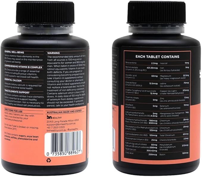 BN Chews Orange - Bariatric Multivitamin Chewable with 27 Essential Nutrients: Vitamins A, B6, B12, C, D3, 18 mg Iron & Calcium, Supports Men & Women Health(2 Pack)