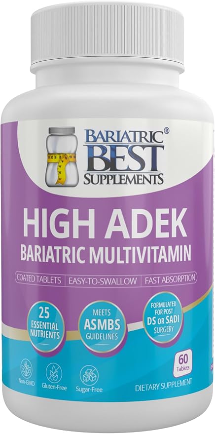 High A D E K Bariatric Multivitamin for Post DS/SADI Surgery, 25 Essential Nutrients for Post-Weight Loss Surgery, 60 Tablets, Meets ASMBS Guidelines for Bariatric Bypass