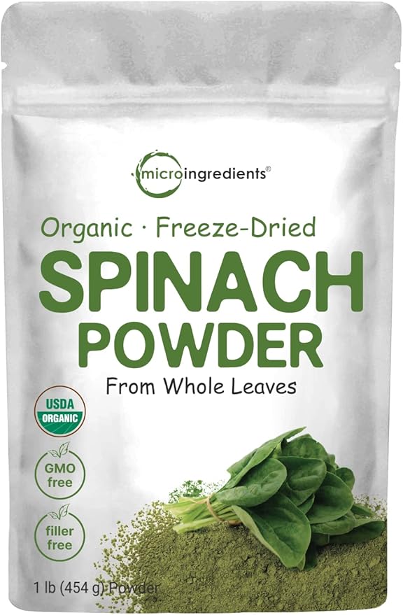 Micro Ingredients Sustainably US Grown, Organic Spinach Powder, 1 Pound, Freeze Dried from Whole Leaf, Rich in Beneficial Thylakoids and Chlorophyll, Contains Multivitamins, Non-GMO, Vegan Friendly
